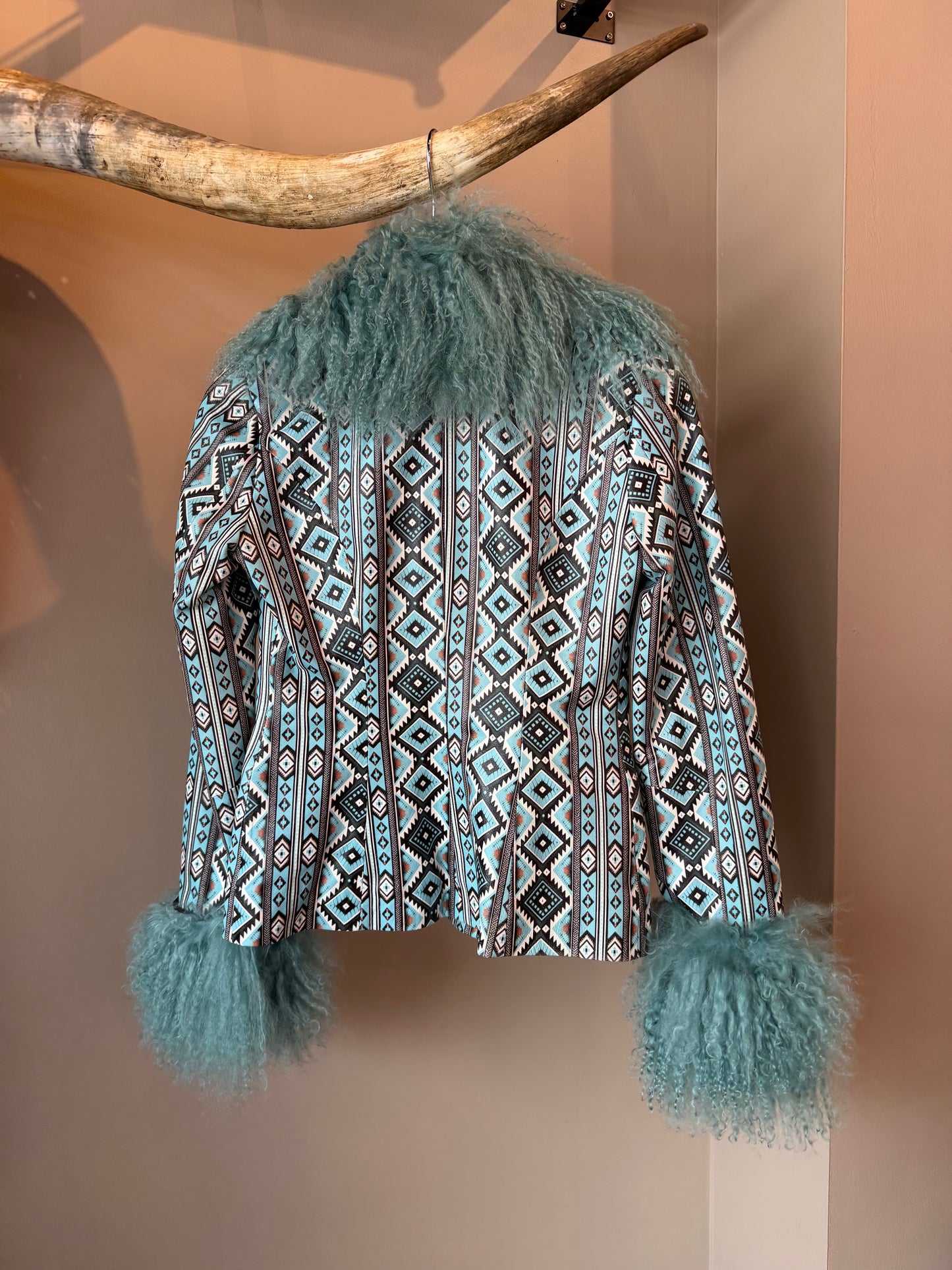 Turquoise Printed Lamb Jacket