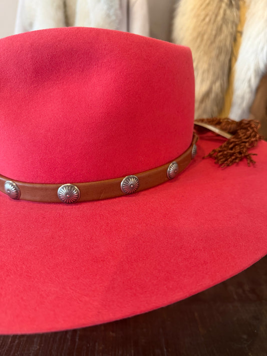 Lampman Concho Hatband with Twisted Fringe - Tobacco