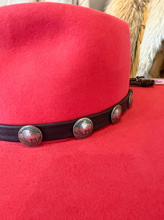 Lampman Buffalo Nickel Hatband with Braided Leather Ends - Brown