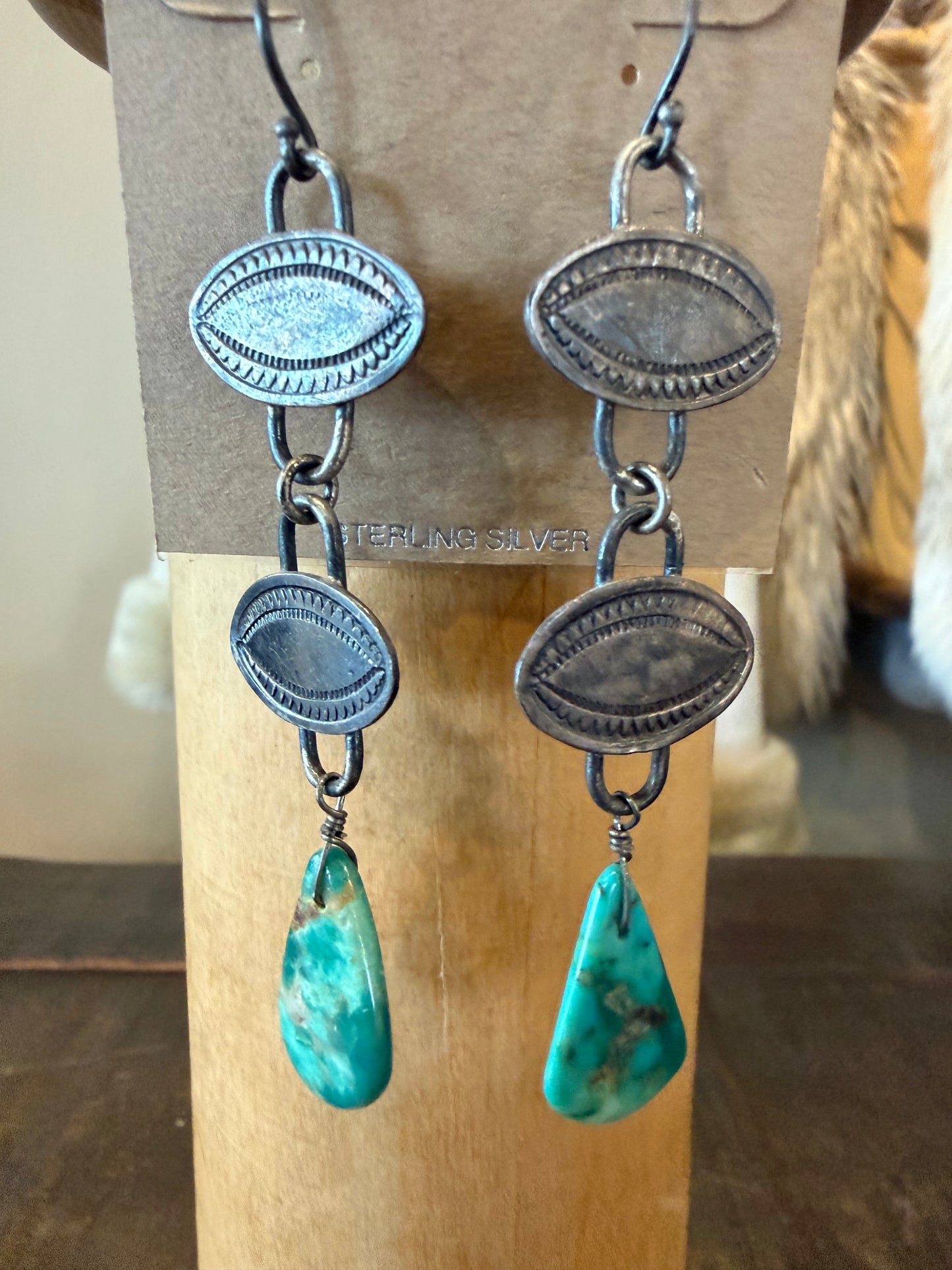 Earrings- Sterling Silver Eye with Turquoise Chunk