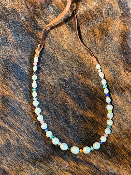 Pearl & Multi-Colored Gemstone Beaded Necklace