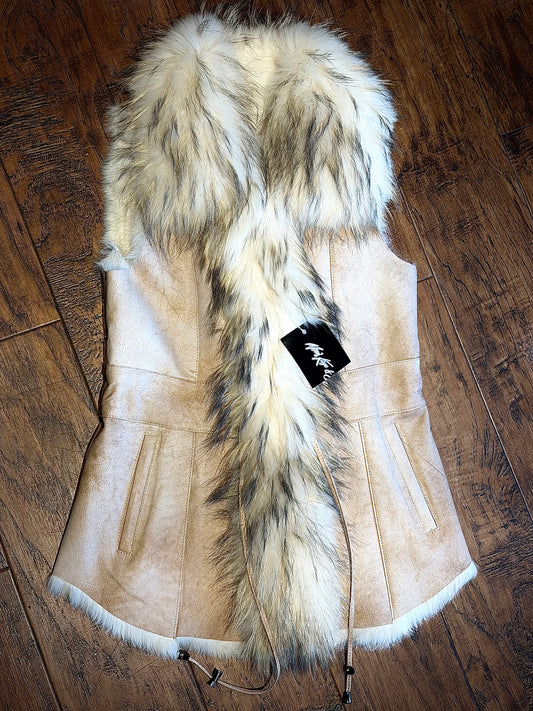 Shearling/Raccoon Vest - Beige