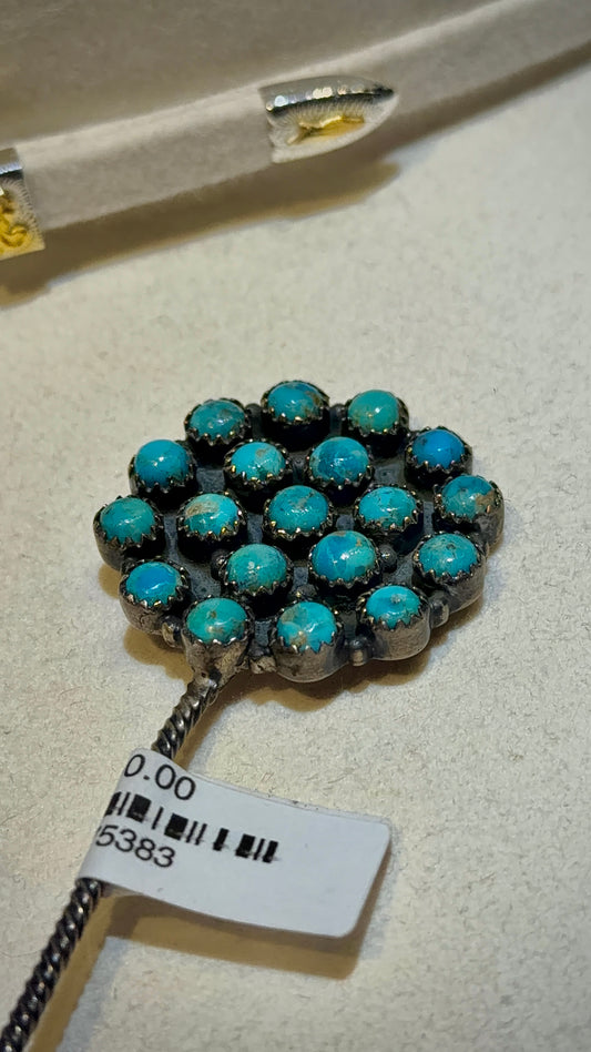 Hat Pin- Kingman Turquoise Zuni Sterling Silver