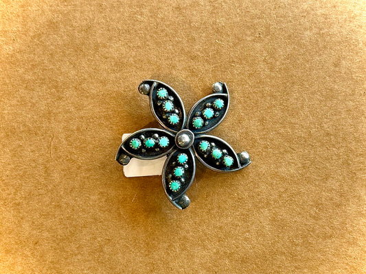 Pin - Vintage Zuni Point Turquoise Flower