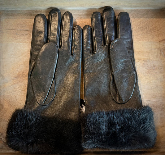 Leather/Mink Gloves - Black