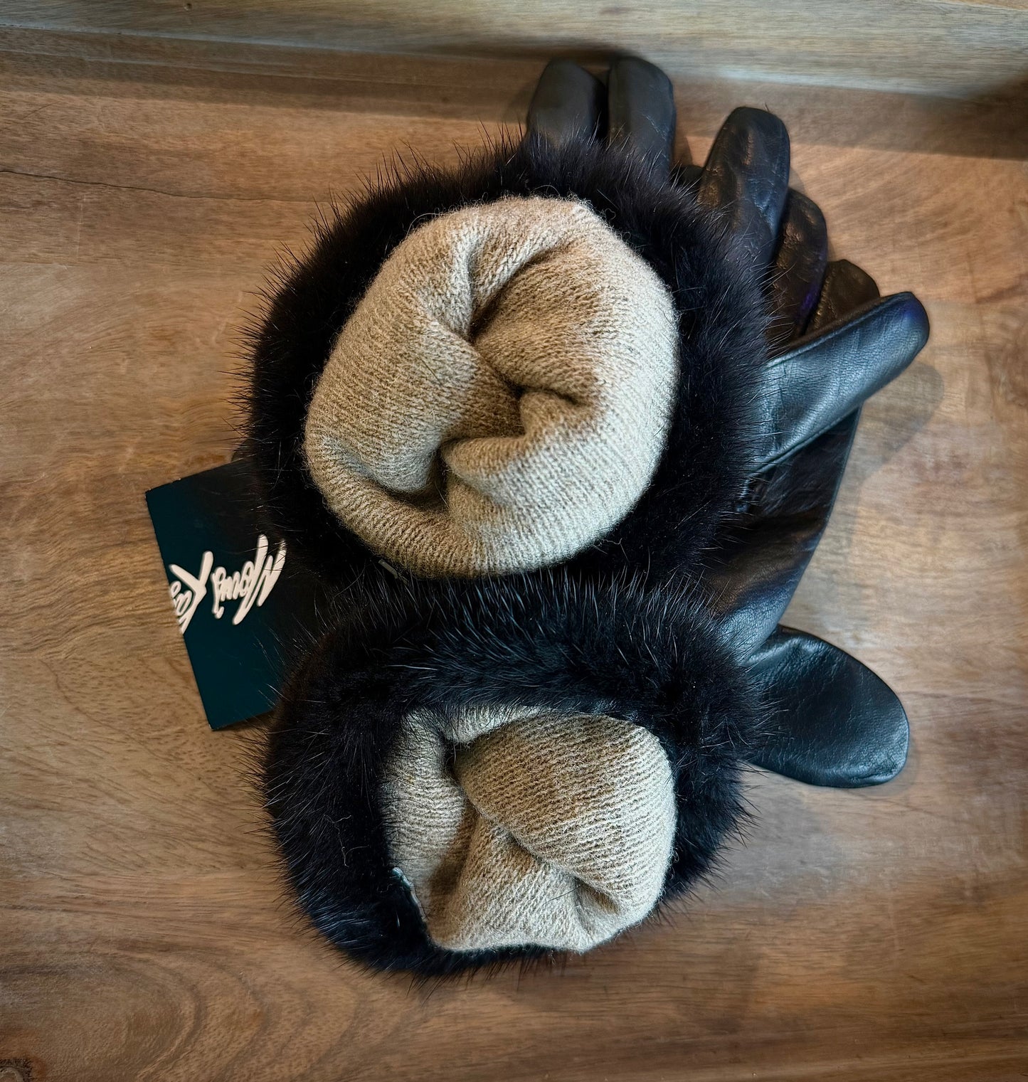 Leather/Mink Gloves - Black