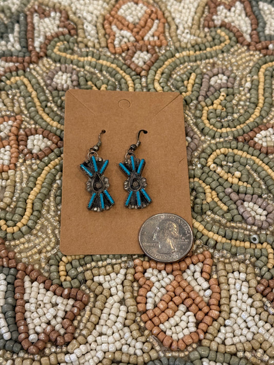 Long Triple Turquoise Dangle Earrings