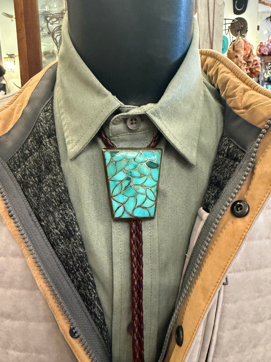 Zuni Fish Scale Inlay Bolo Tie