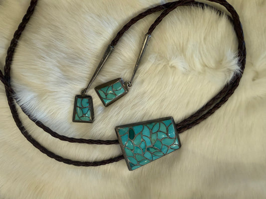 Zuni Fish Scale Inlay Bolo Tie