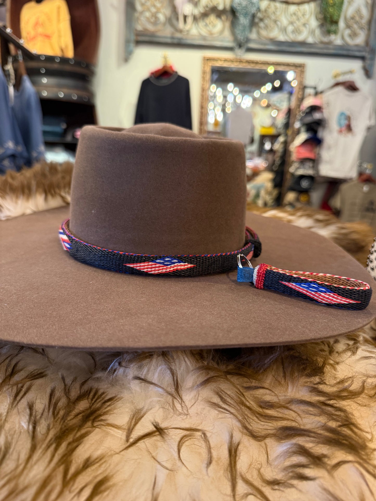 Patriotic Prison Hitched Horsehair Hatband with Matching Key Fob