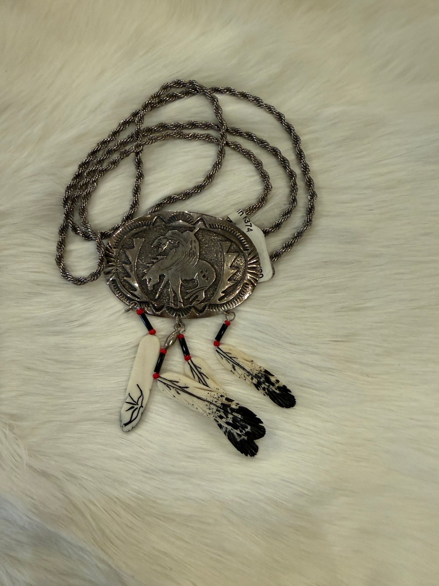 Bucking Bronco Feather Dangle Necklace/Pin