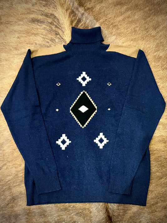 Dark Blue Aztec Mens Cashmere Sweater