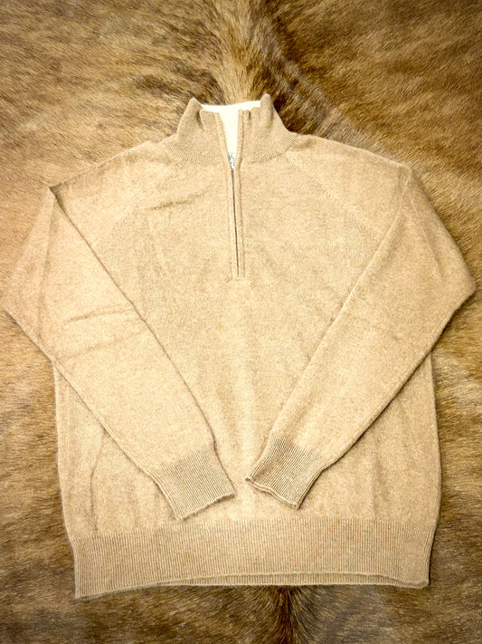 Men's Tan Quarter Zip Cashmere Sweater
