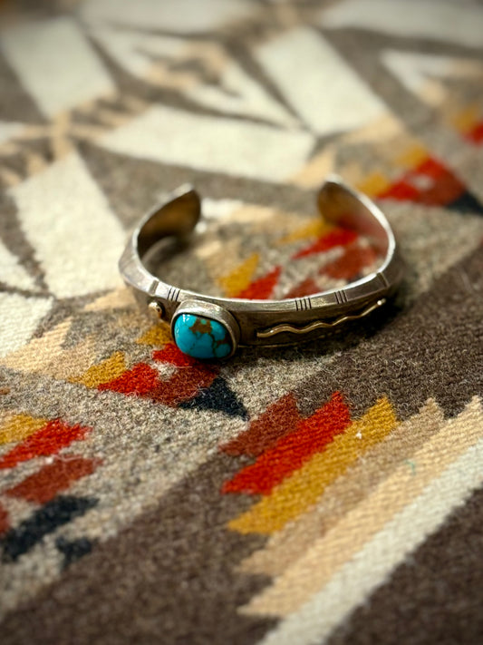 14k Gold and Silver Turquoise Cuff