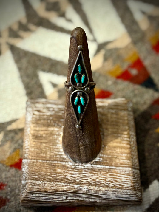 Vintage Turquoise Needle Point Inverse Triangle Ring