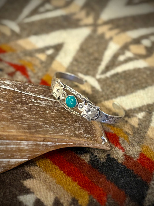 Blue Turquoise Double Thunderbird Baby Cuff