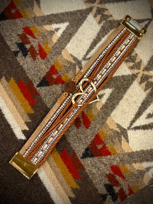 Heart Rhinestone Magnetic Buckle Bracelet