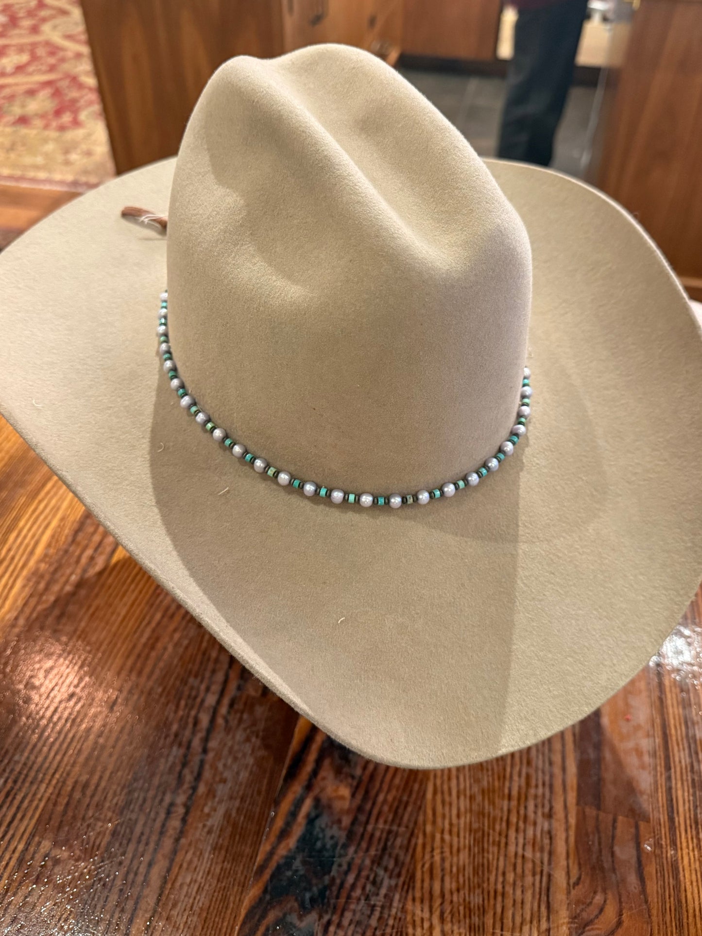 Turquoise and Pearl Hat Band