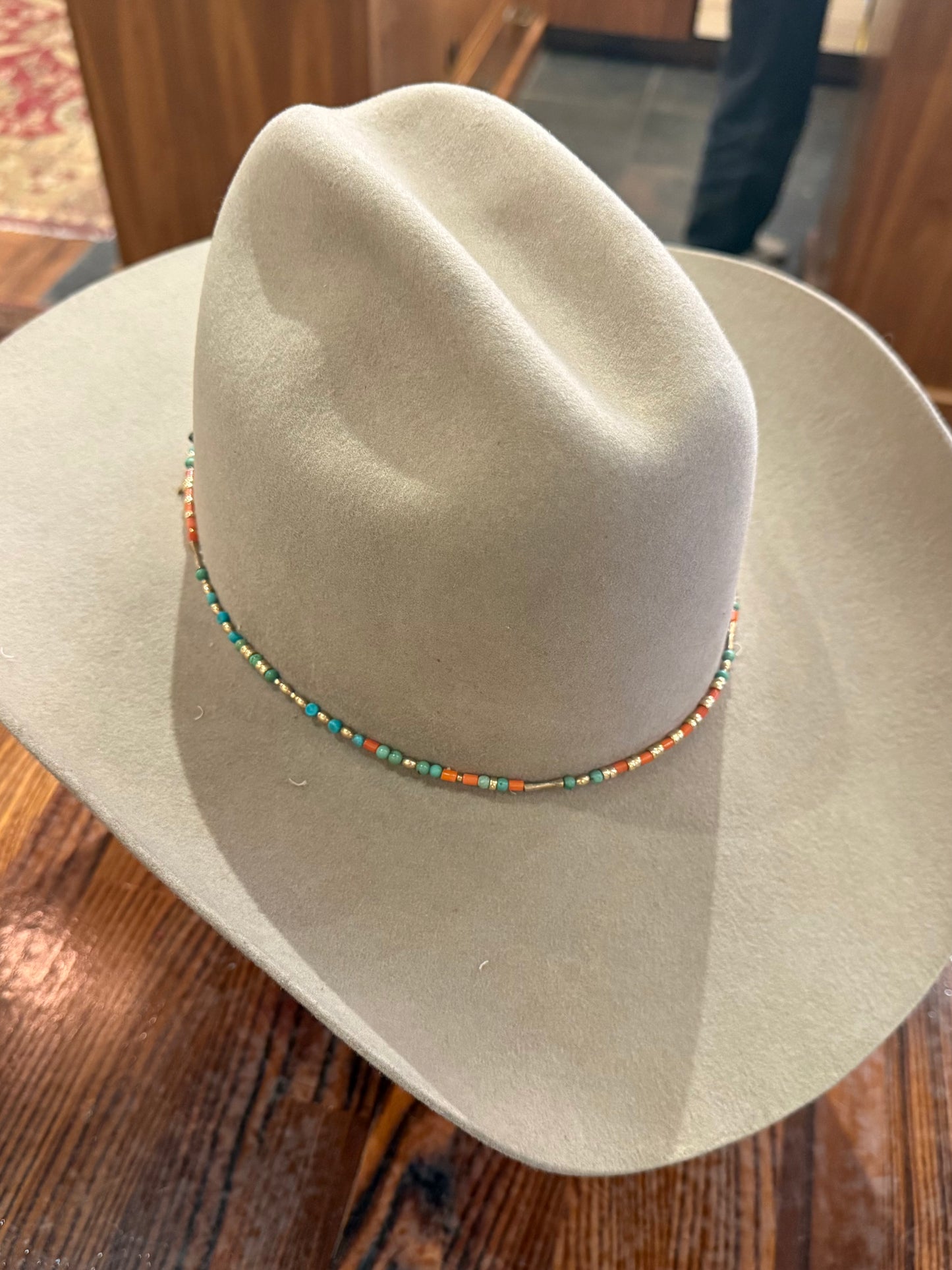 Coral Gold Turquoise Beaded Hat Band
