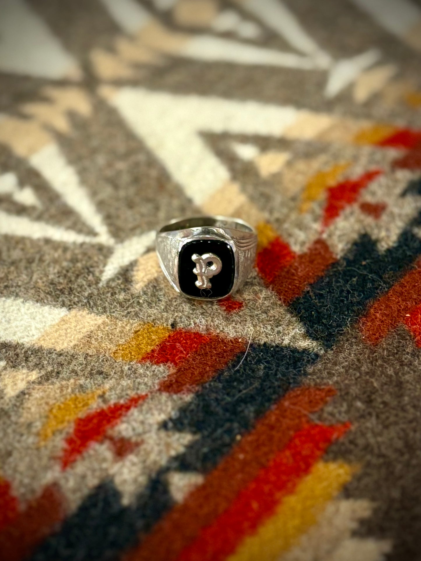 Vintage Sterling Letter Stamp "P" Ring