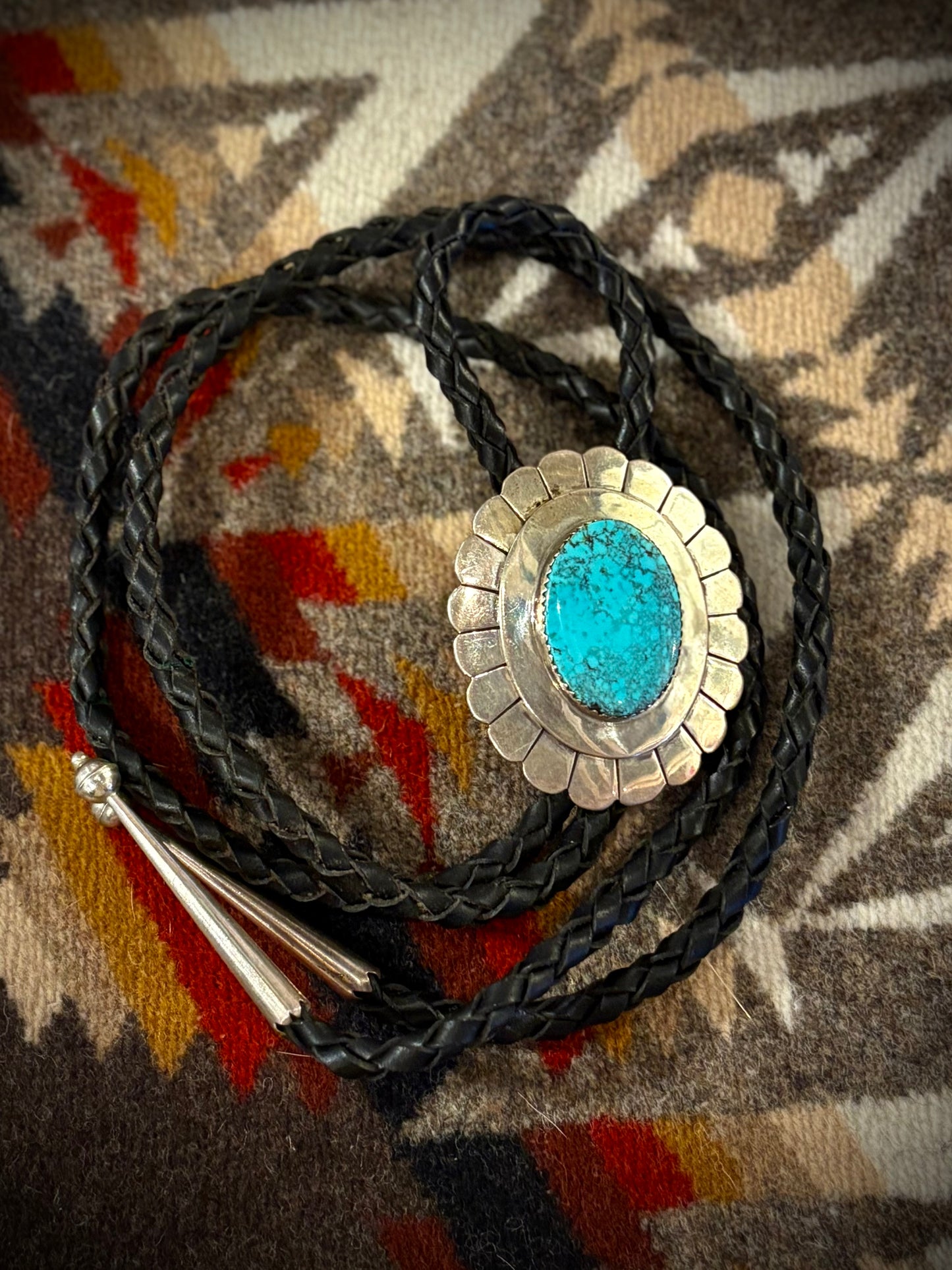 Vintage Navajo Hubei Turquoise Bolo Tie