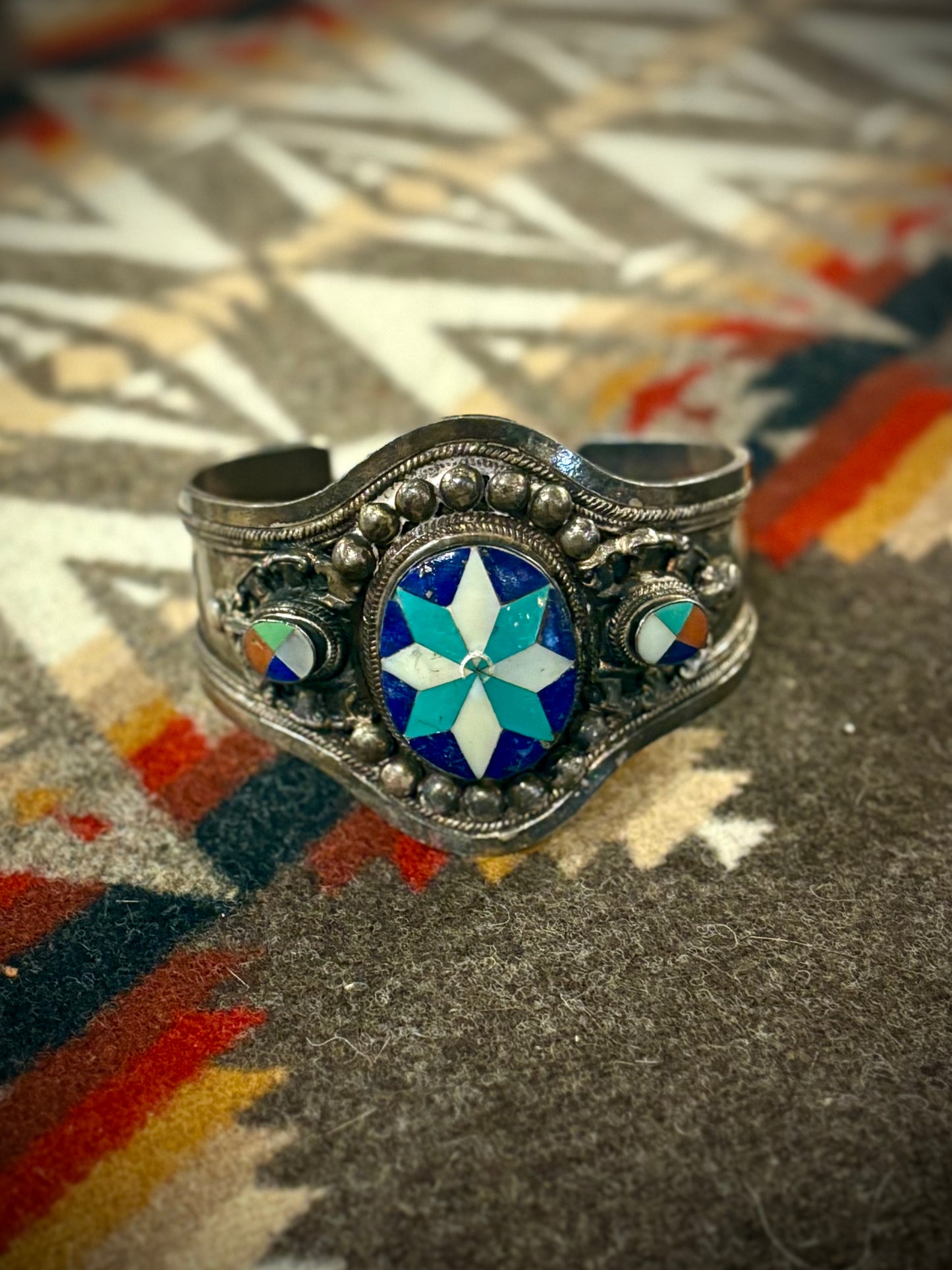 Vintage Unique Multi Stone Inlay Cuff
