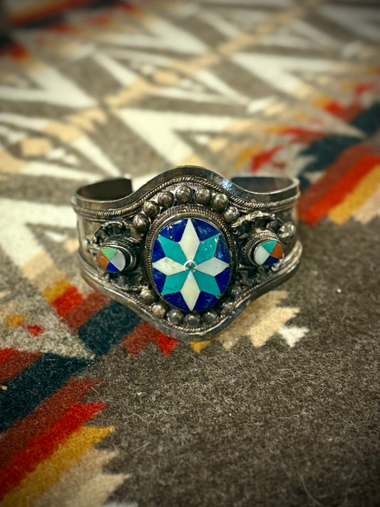 Vintage Unique Multi Stone Inlay Cuff