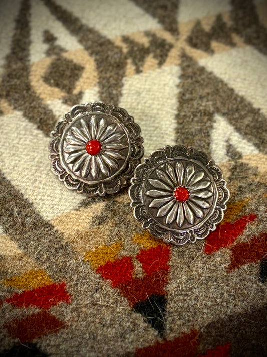 Vintage Coral Concho Earrings
