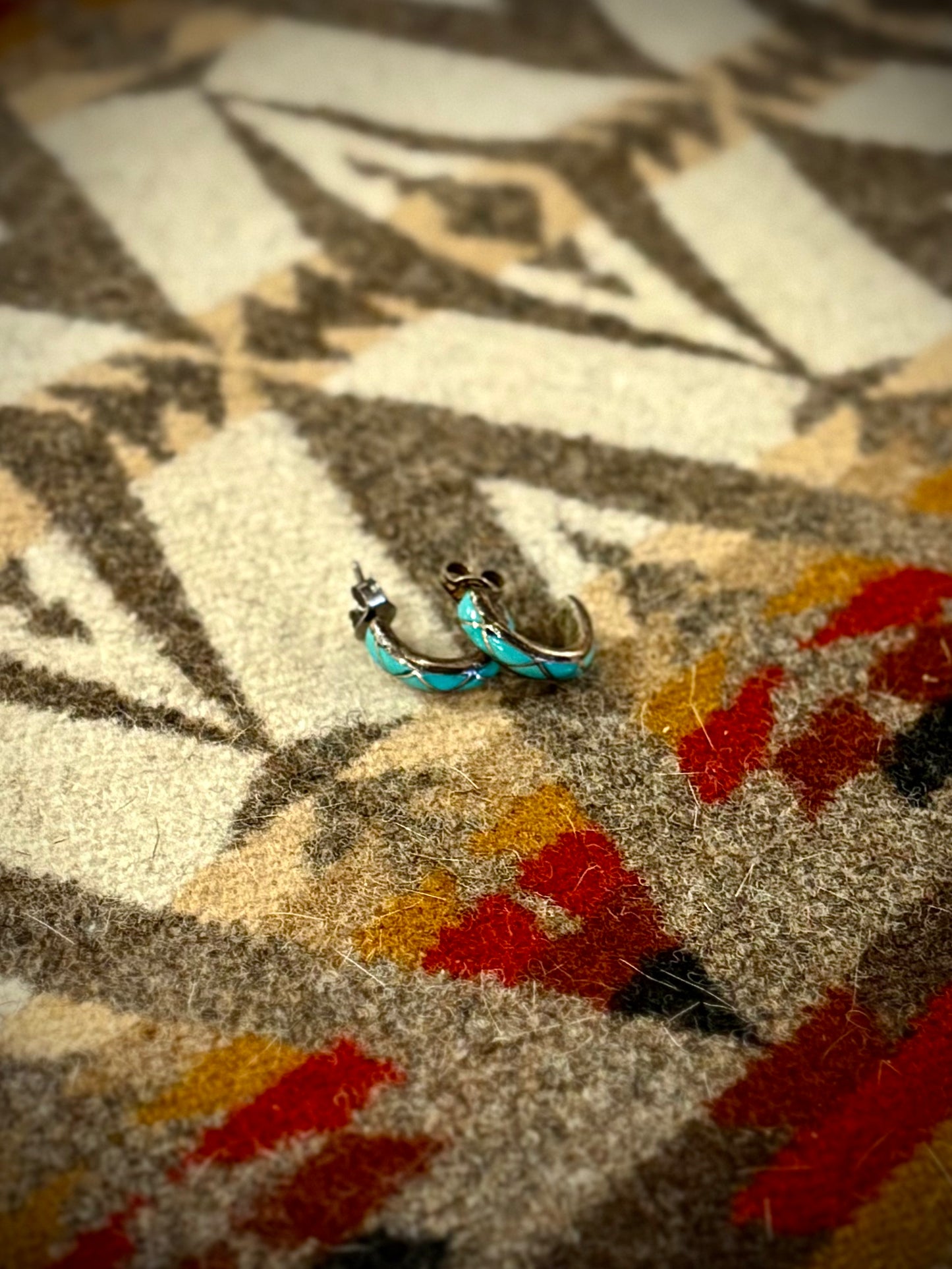 Small Turquoise Inlay Half Hoop Earrings