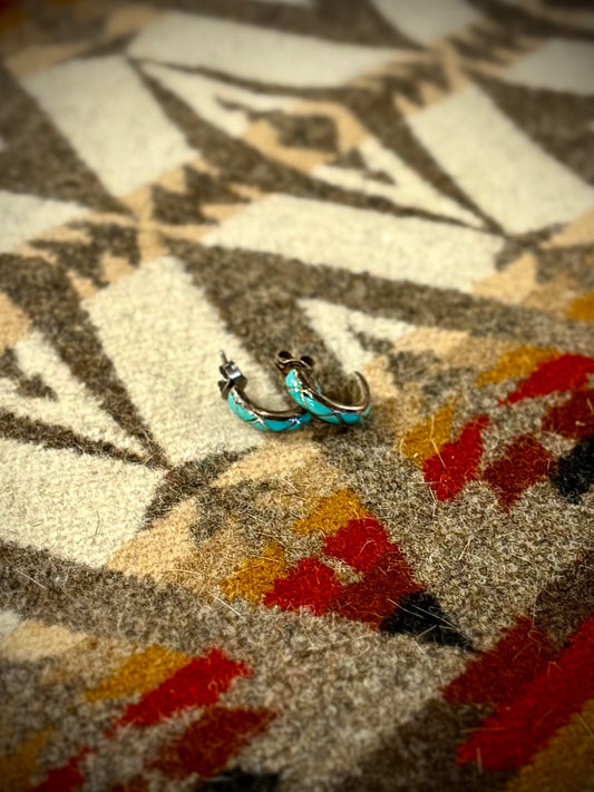 Small Turquoise Inlay Half Hoop Earrings