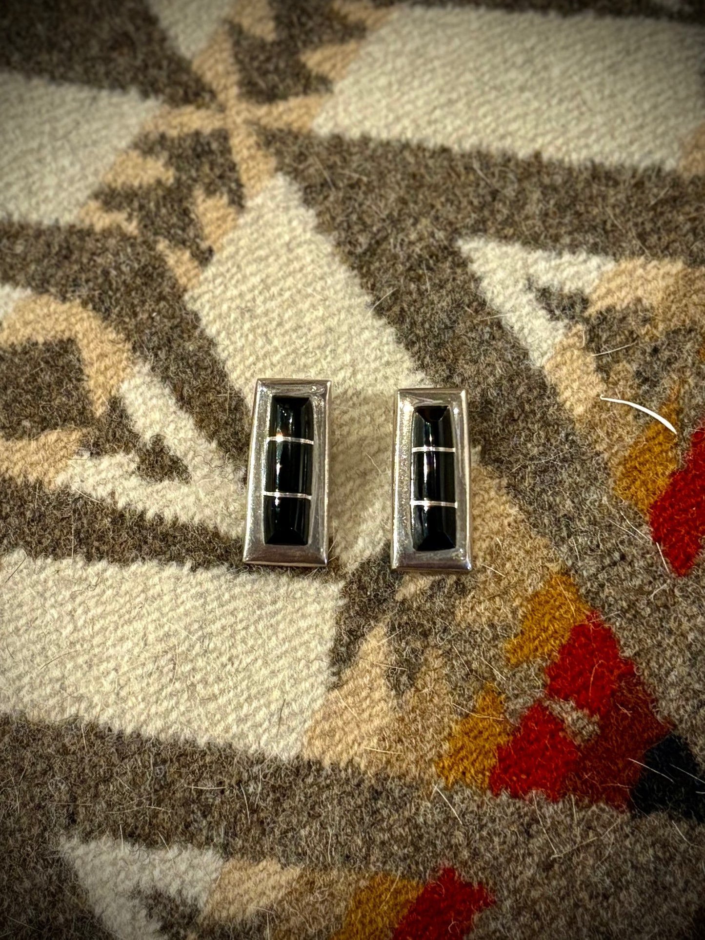 Taxco Mexico Onyx Inlay Earrings