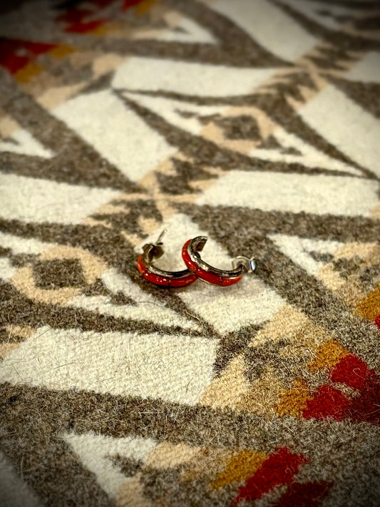 Small Coral Half Hoop Earrings