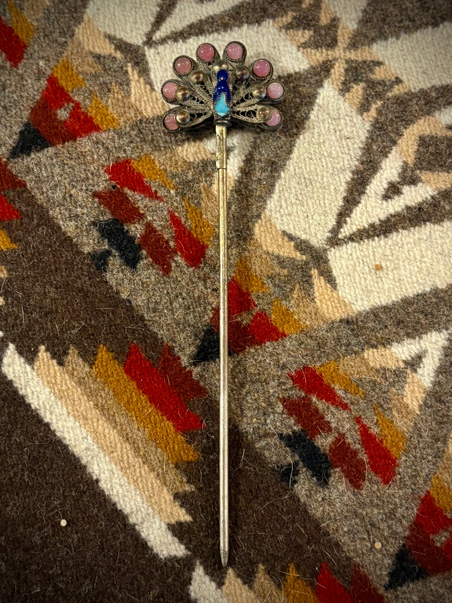 Antique Pink Peacock Chinese Hair / Hat Pin