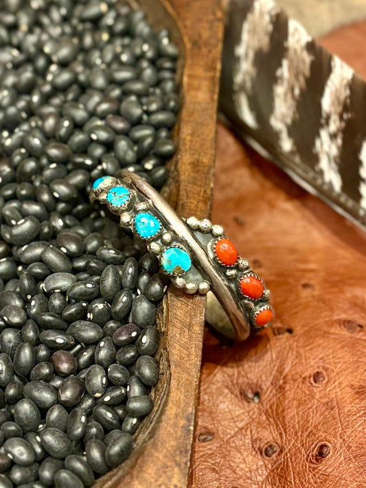 Vintage Turquoise and Coral Ornate Cuff