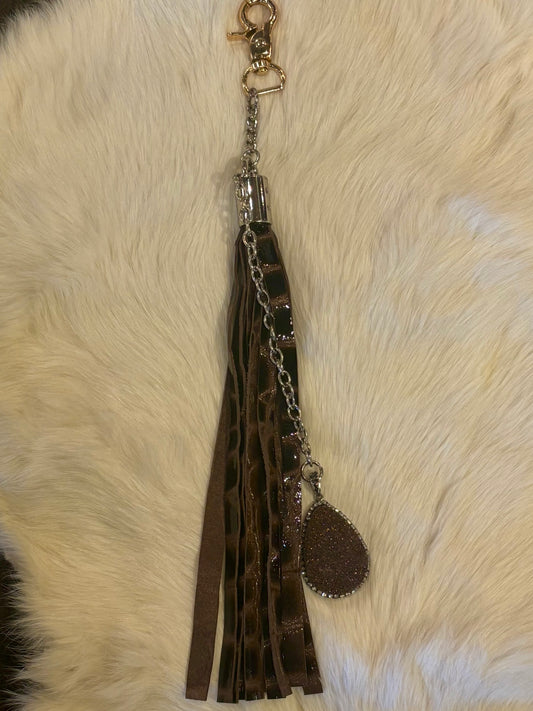 CuCu Tassel Keychain- Brown Gator