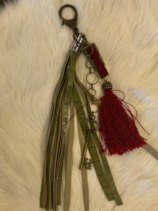 CuCu Tassel Keychain- Green and Red Key