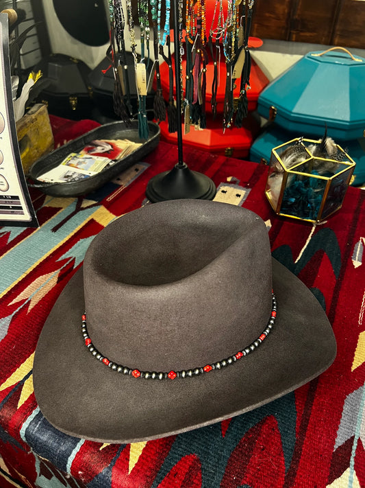 Red Sterling Bead Hat Band