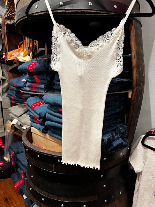 Oscalito - Camisole Top with Leavers Lace Trim - Ivory