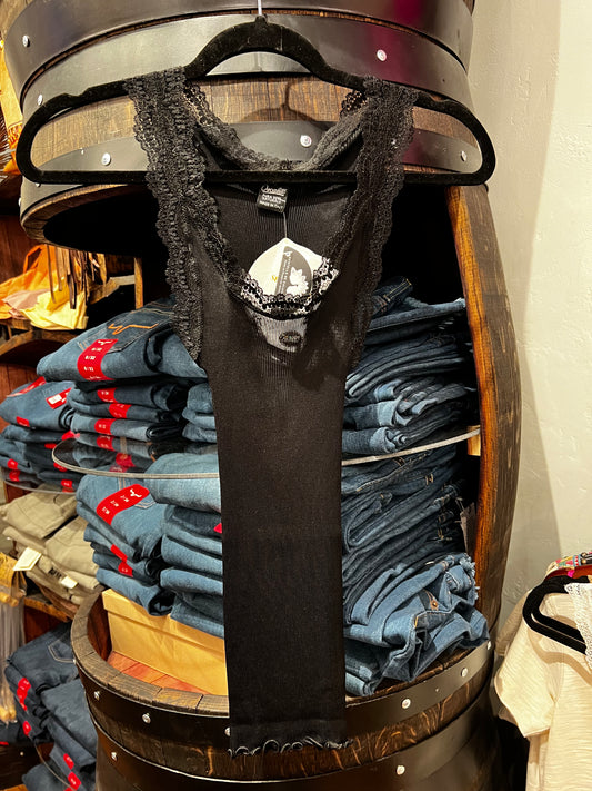 Oscalito - Pure Silk Tank Top with Leavers Lace - Black
