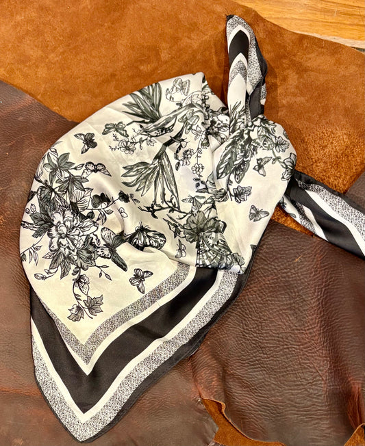 Silk Wild Rag - Black and White Floral