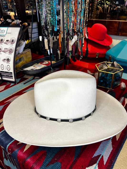 Square Stamped Concho on Black Leather
