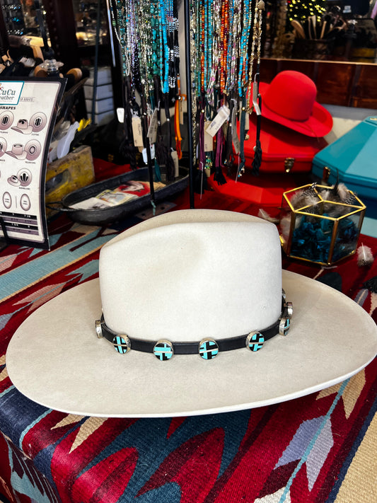 Turquoise Black Inlay on Black Leather