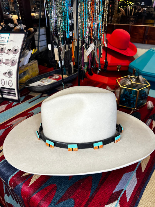 Turquoise Coral Black Inlay on Black Leather