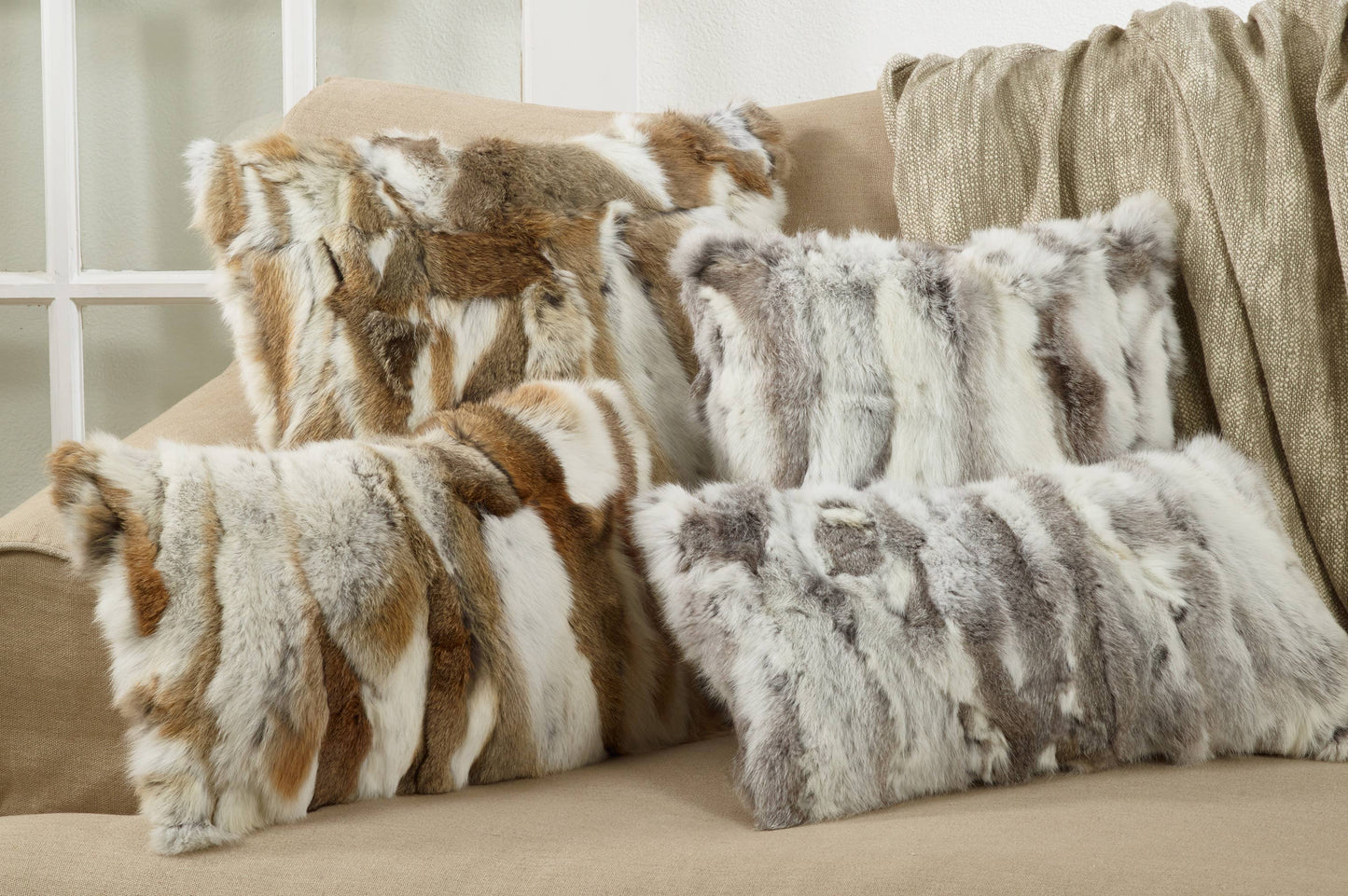 Rabbit Fur Pillow - Poly Filled - Grey