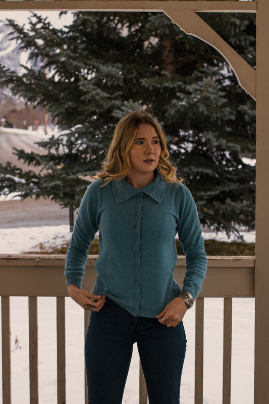 Cashmere High Neck Sweater - Aquamarine